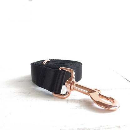 Black Dog Collar Personalised Rose Gold Engraved Buckle with Custom Dog Name ID