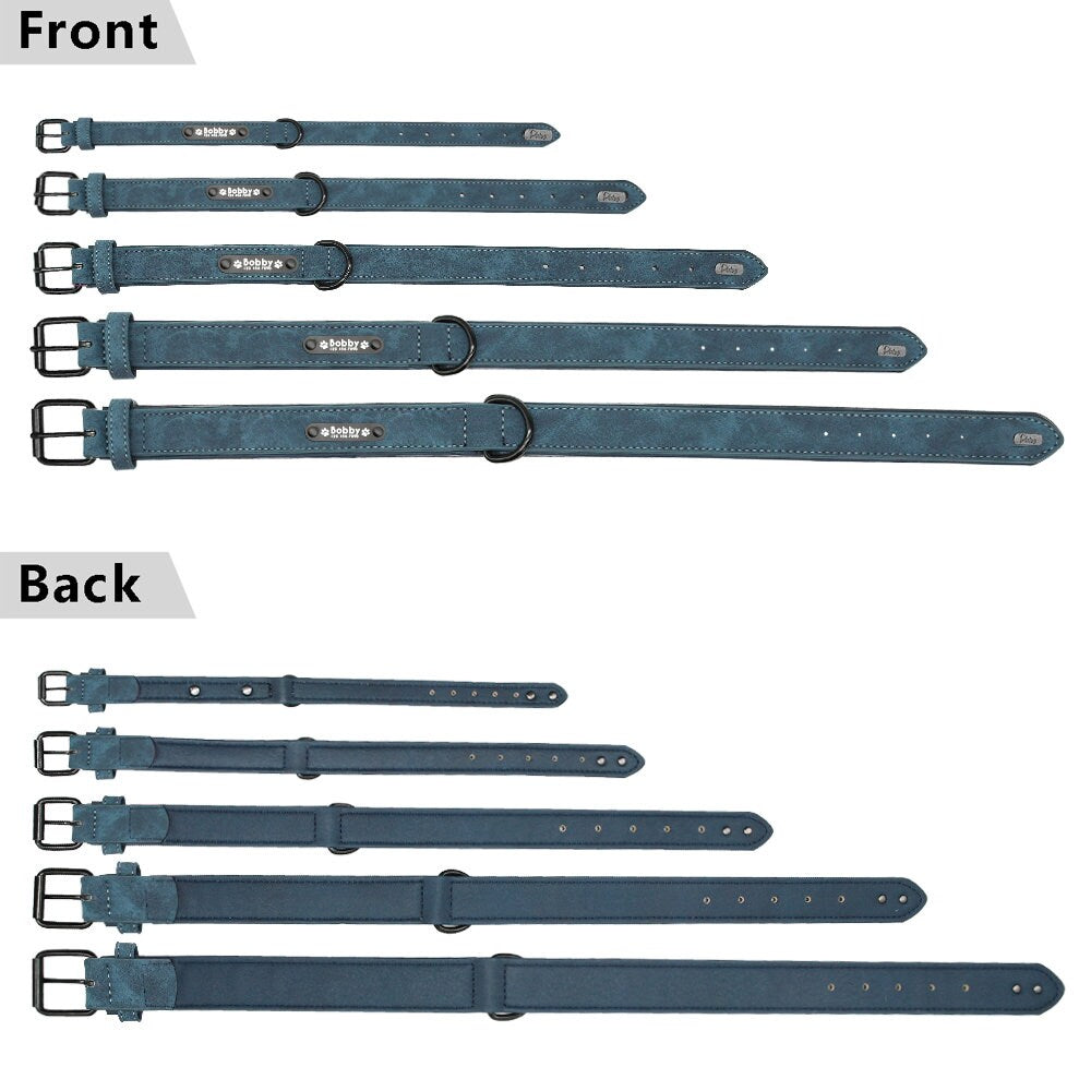 Personalised Plain Dog Collar Faux Leather Padded with Dog Name Engraved