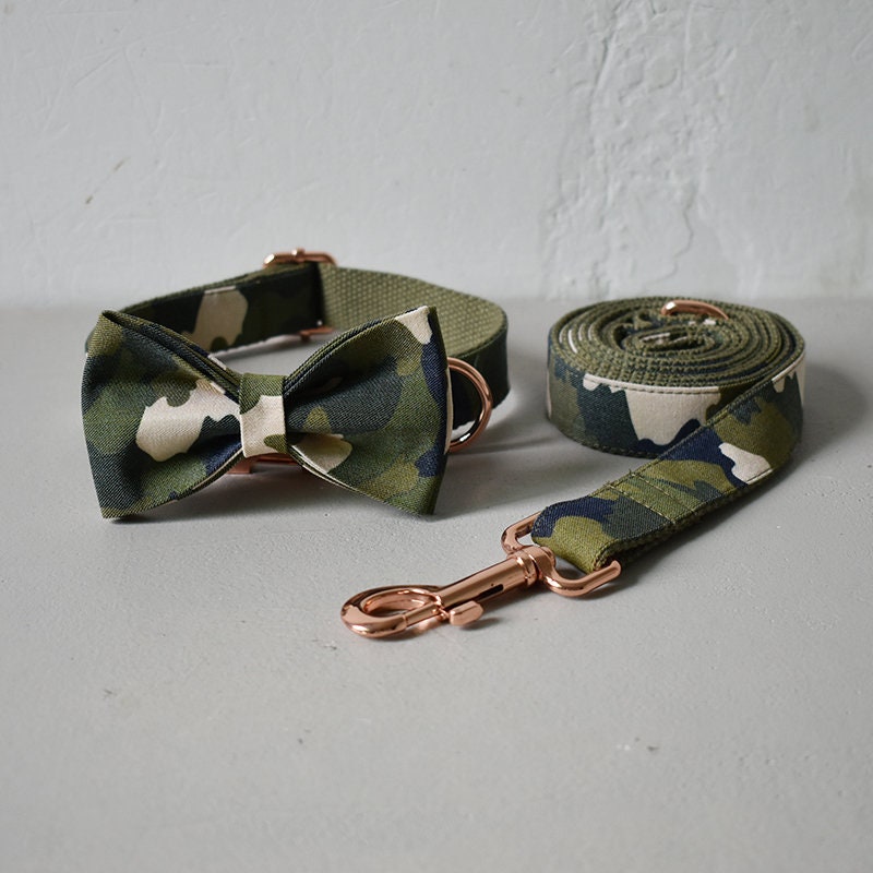 Personalised Green Camouflage Dog Collar with Name or Custom Dog Collar and Lead Set