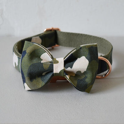 Personalised Green Camouflage Dog Collar with Name or Custom Dog Collar and Lead Set