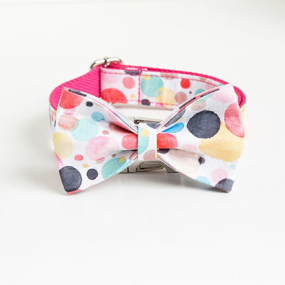Personalised Colourful Bubble Design Collar with Name, Girl Pink Fancy Dog Collar