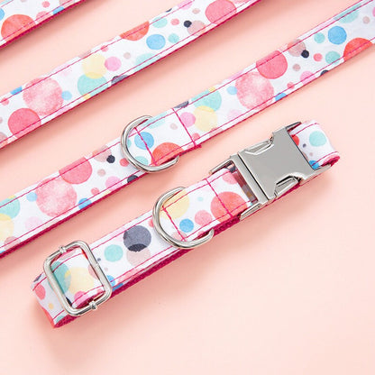 Personalised Colourful Bubble Design Collar with Name, Girl Pink Fancy Dog Collar