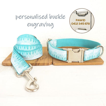 Personalised Blue Mountain Dog Collar or Dog Collar and Leash