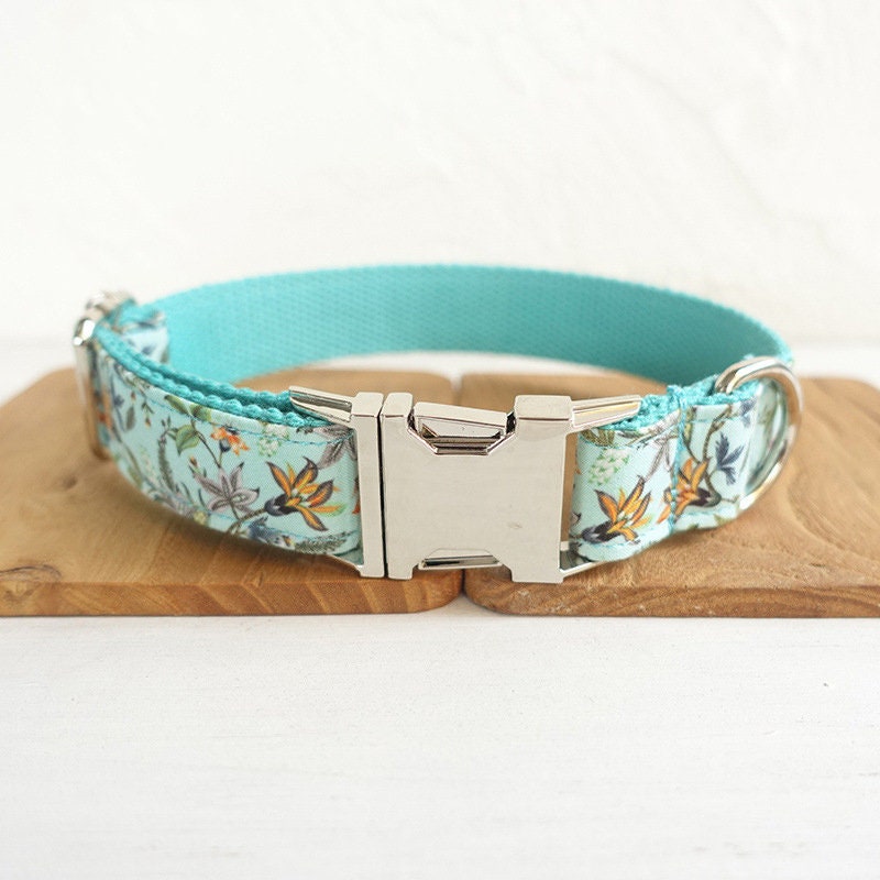 Personalised Floral Dog Collar / Leash / Detachable Bowtie, different combos available * Personalised Pet Gift