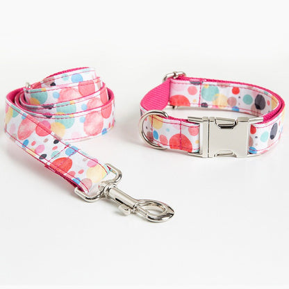 Personalised Colourful Bubble Design Collar with Name, Girl Pink Fancy Dog Collar