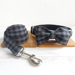 Personalized Engraved Dog Collar, Leash, Bow Tie in Buffalo Plain, Macgregor Tartan, Red/Black/Yellow/Blue/Gray