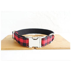 Personalized Engraved Dog Collar, Leash, Bow Tie in Buffalo Plain, Macgregor Tartan, Red/Black/Yellow/Blue/Gray