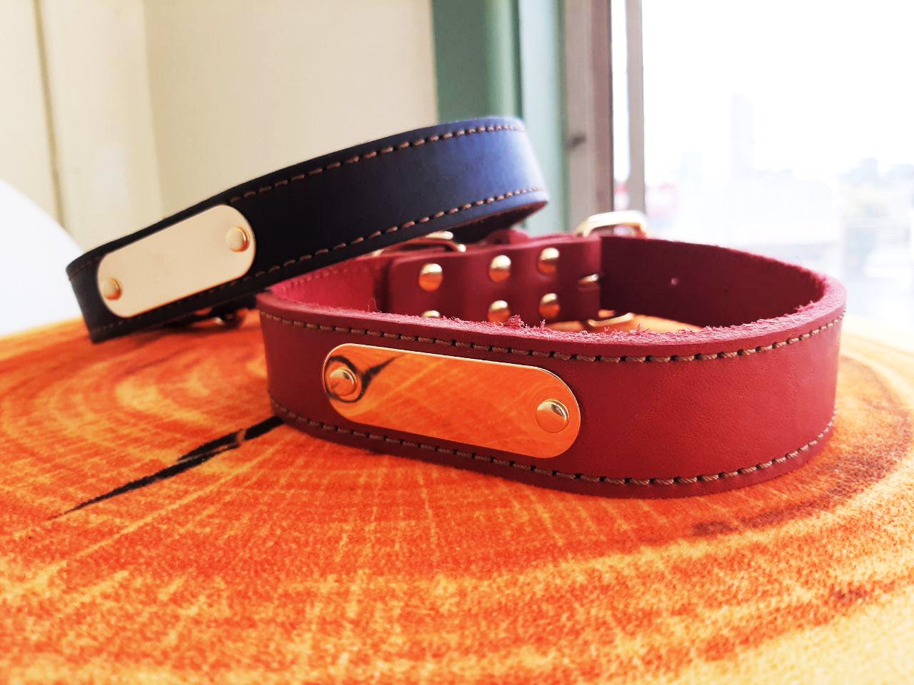 CLEARANCE, NEXT DAY ship | Personalised Laser Engraved Genuine Leather Dog Collar (Red Brown/Dark Brown)