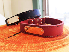 CLEARANCE, NEXT DAY ship | Personalized Laser Engraved Genuine Leather Dog Collar (Red Brown/Dark Brown)