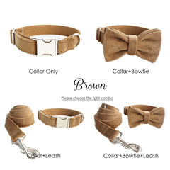 Personalized Engraved Handmade Velvet Dog Collar or Dog Collar and Leash, Dog Bowtie Available