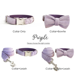 Personalized Engraved Handmade Velvet Dog Collar or Dog Collar and Leash, Dog Bowtie Available