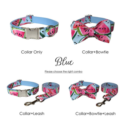 Personalised Watermelon Cute Dog Collar or Dog Collar and Leash Set, Matching Flower, Trendy Style For All Seasons