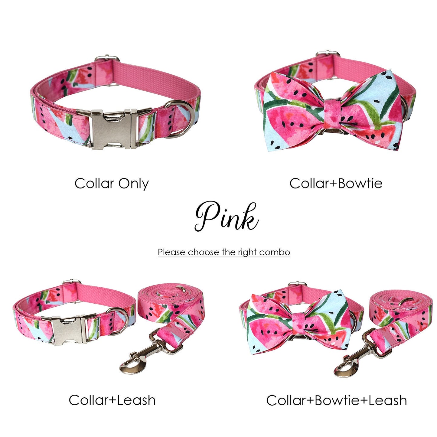 Personalised Watermelon Cute Dog Collar or Dog Collar and Leash Set, Matching Flower, Trendy Style For All Seasons