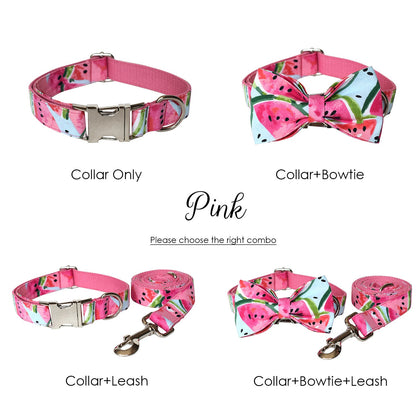 Personalised Watermelon Cute Dog Collar or Dog Collar and Leash Set, Matching Flower, Trendy Style For All Seasons