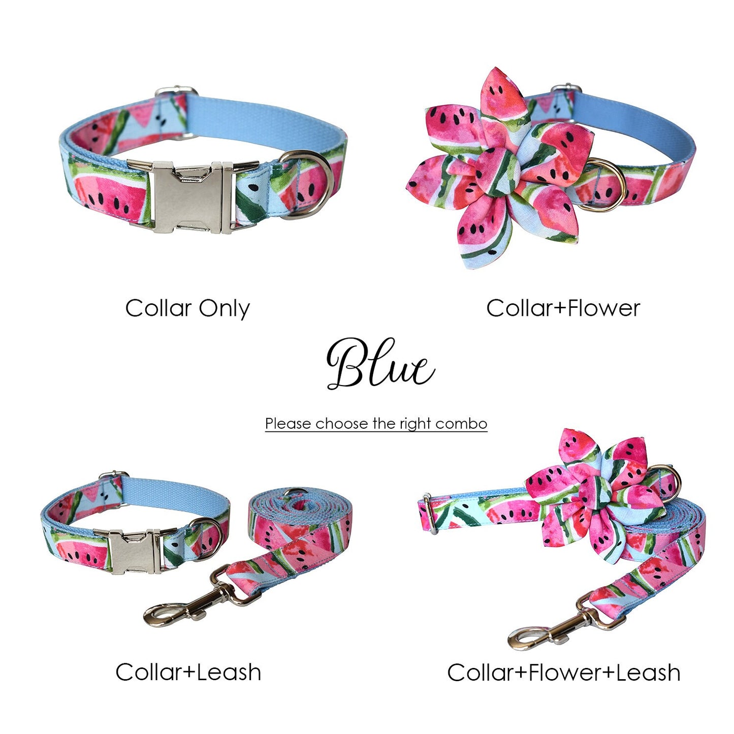Personalised Watermelon Cute Dog Collar or Dog Collar and Leash Set, Matching Flower, Trendy Style For All Seasons