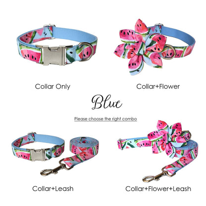 Personalised Watermelon Cute Dog Collar or Dog Collar and Leash Set, Matching Flower, Trendy Style For All Seasons