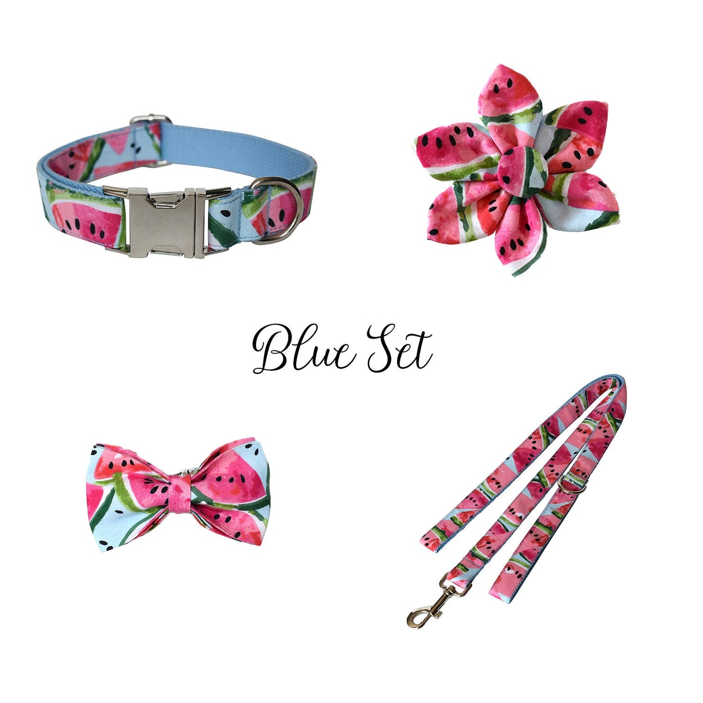 Personalised Watermelon Cute Dog Collar or Dog Collar and Leash Set, Matching Flower, Trendy Style For All Seasons