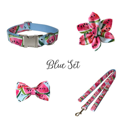 Personalised Watermelon Cute Dog Collar or Dog Collar and Leash Set, Matching Flower, Trendy Style For All Seasons