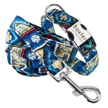 Personalised Laser Engraved Nylon Colourful Abstract Dog Collar/Leash * Personalised Pet Gift