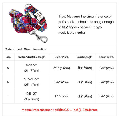 Personalised Laser Engraved Nylon Colourful Abstract Dog Collar/Leash * Personalised Pet Gift