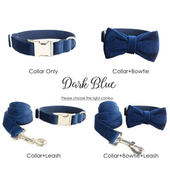 Personalized Engraved Handmade Velvet Dog Collar or Dog Collar and Leash, Dog Bowtie Available