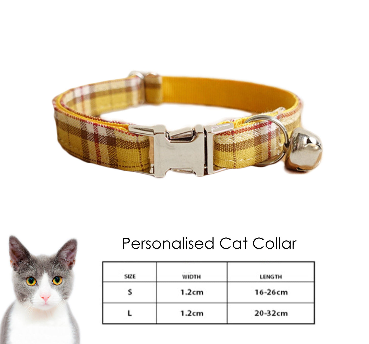 Personalised YELLOW/Orange PLAID Cat Dog Collar Leash Bowtie