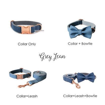 Personalised Jeans Dog Collar or Dog Collar and Lead Set, Bow Tie