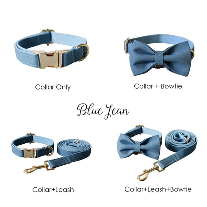 Personalised Jeans Dog Collar or Dog Collar and Lead Set, Bow Tie