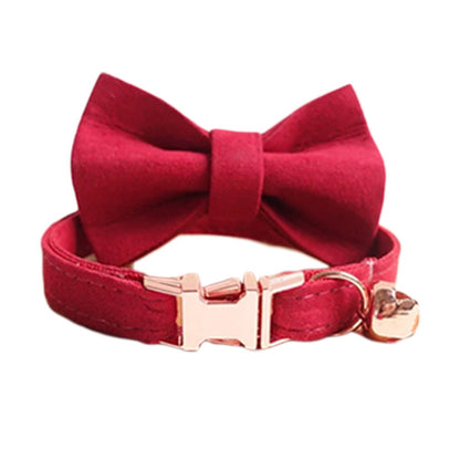 Cat Collar with Bell and Bow, Think Velvet Custom Pet ID Collar in Beige, Red, Light Blue, Yellow, Gray, Purple, Green, Small Dog Collar