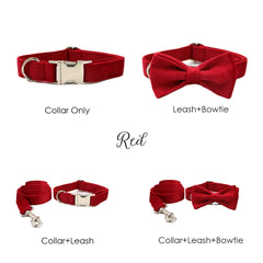 Personalized Engraved Handmade Velvet Dog Collar or Dog Collar and Leash, Dog Bowtie Available