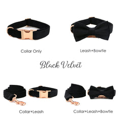 Personalized Engraved Handmade Velvet Dog Collar or Dog Collar and Leash, Dog Bowtie Available