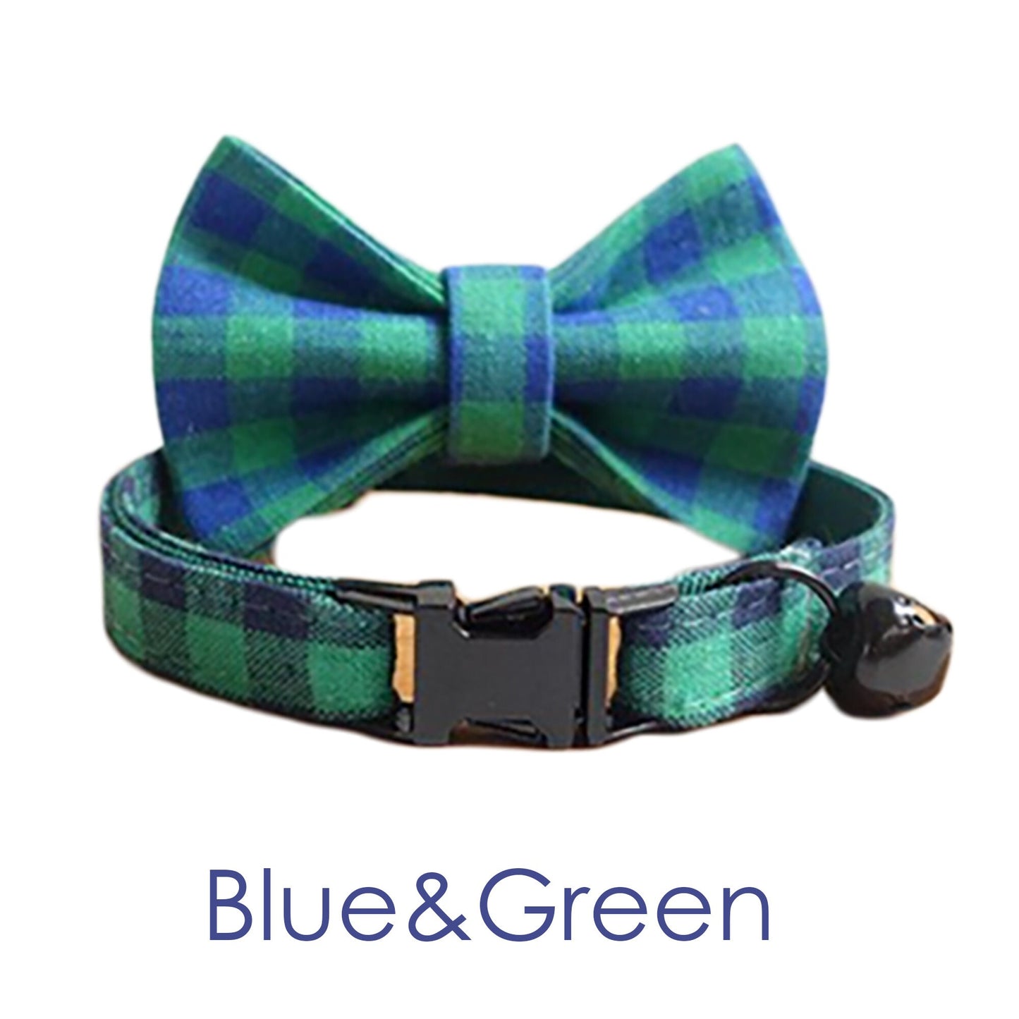 Plaid Cat Collar with Bell, Checkered Style Custom Cat Collar with Bow and Personalised Quick Release Buckle with Name Gingham Style