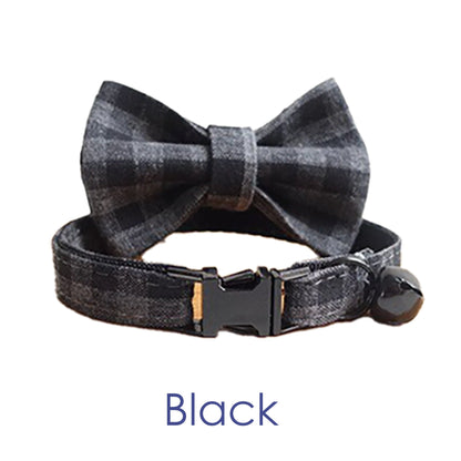 Plaid Cat Collar with Bell, Checkered Style Custom Cat Collar with Bow and Personalised Quick Release Buckle with Name Gingham Style