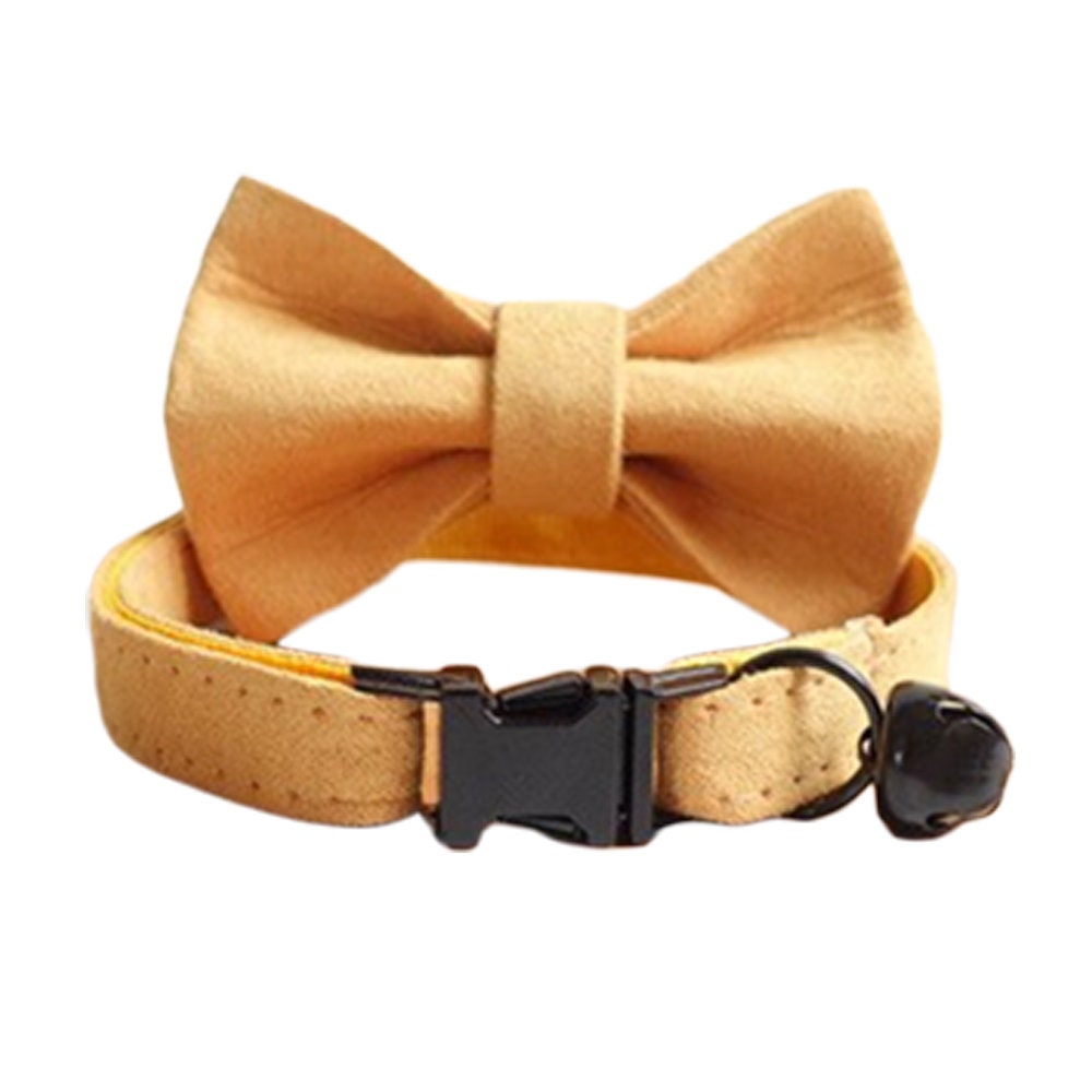 Cat Collar with Bell and Bow, Think Velvet Custom Pet ID Collar in Beige, Red, Light Blue, Yellow, Gray, Purple, Green, Small Dog Collar