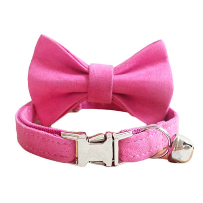 Cat Collar with Bell and Bow, Think Velvet Custom Pet ID Collar in Beige, Red, Light Blue, Yellow, Gray, Purple, Green, Small Dog Collar