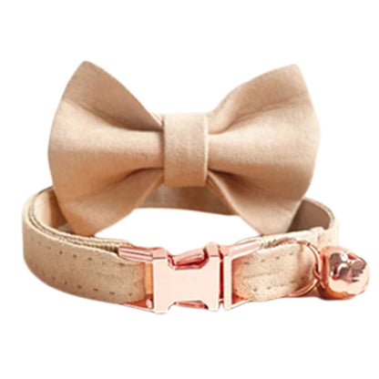 Cat Collar with Bell and Bow, Think Velvet Custom Pet ID Collar in Beige, Red, Light Blue, Yellow, Gray, Purple, Green, Small Dog Collar