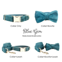 Personalized Engraved Handmade Velvet Dog Collar or Dog Collar and Leash, Dog Bowtie Available