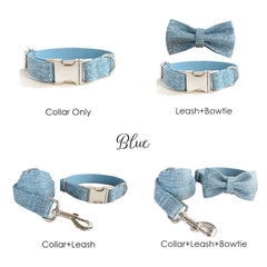 Personalized Engraved Handmade Pink Blue SUIT Dog Collar or Dog Collar and Lead Set, Dog Bow Tie Available