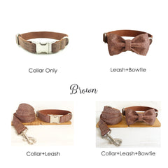 Personalized Engraved Handmade Pink Blue SUIT Dog Collar or Dog Collar and Lead Set, Dog Bow Tie Available
