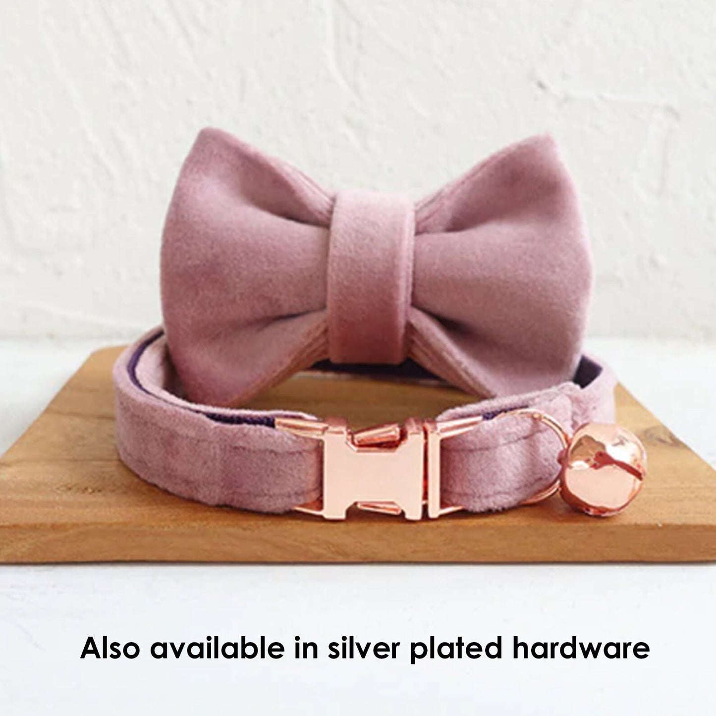 Velvet Kitten Puppy Collar with Bell and Bow, Custom Cat Collar with Name in Dust Pink, Purple, Blue, and Brown for Boys and Girl Pet