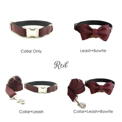 Personalized Engraved Handmade Pink Blue SUIT Dog Collar or Dog Collar and Lead Set, Dog Bow Tie Available