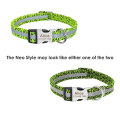 Personalised Laser Engraved Nylon Reflective Neon Sporty Dog Collar, or Dog Collar Leash combo