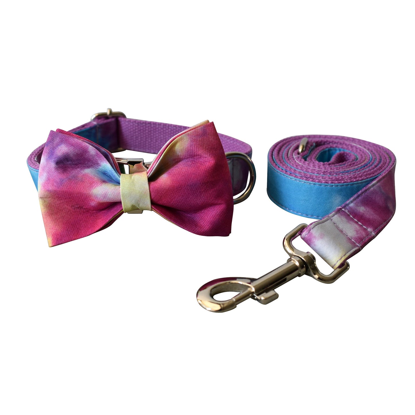 Tiedye Dog Collar Personalised Pet Name Engraved Handmade Dog Collar or Dog Collar and Lead Set