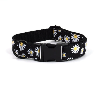 Personalised Black Daisy Dog Collar or Dog Collar and Lead Set