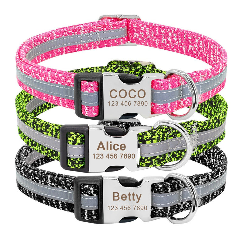 Personalised Laser Engraved Nylon Reflective Neon Sporty Dog Collar, or Dog Collar Leash combo