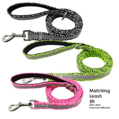 Personalised Laser Engraved Nylon Reflective Neon Sporty Dog Collar, or Dog Collar Leash combo