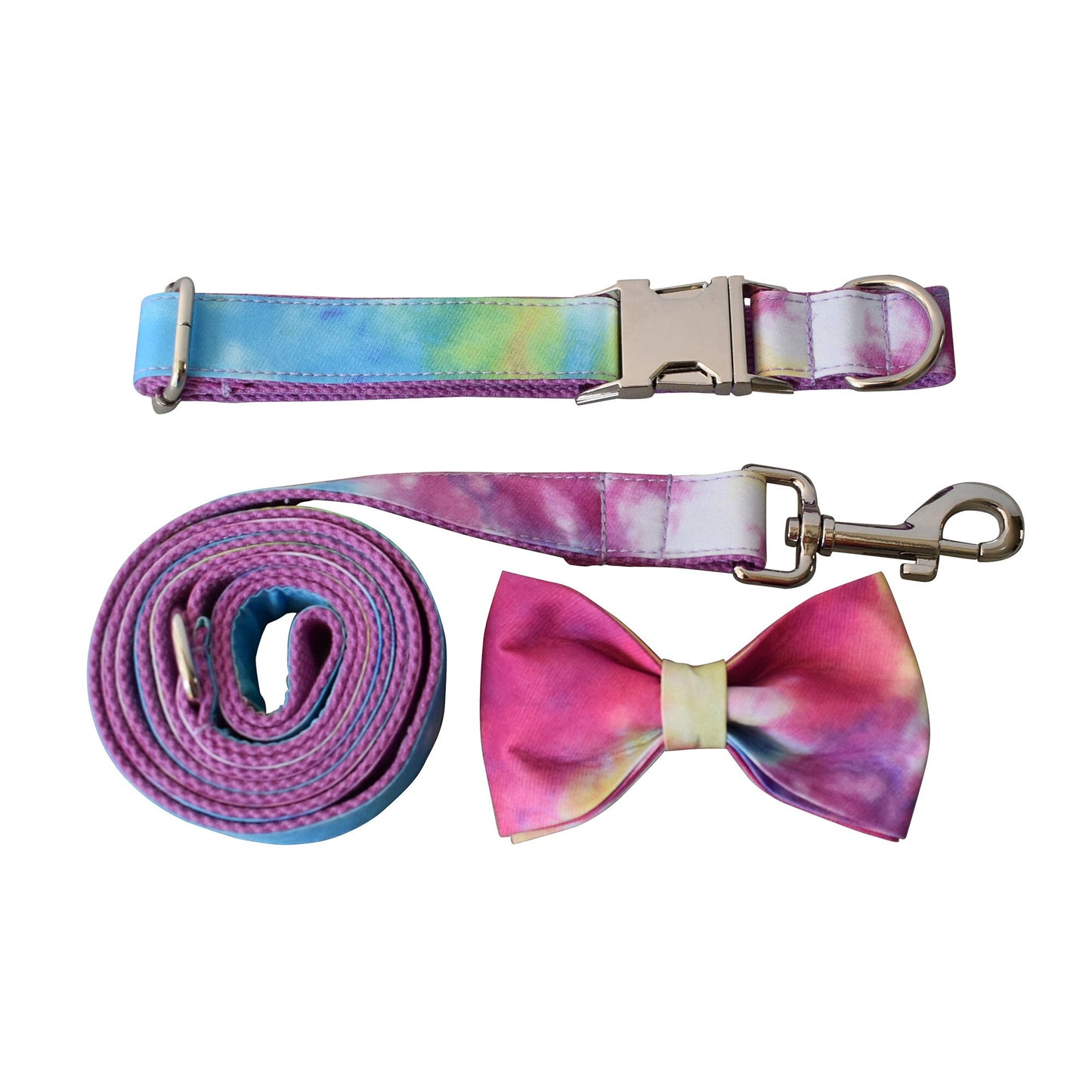 Tiedye Dog Collar Personalised Pet Name Engraved Handmade Dog Collar or Dog Collar and Lead Set