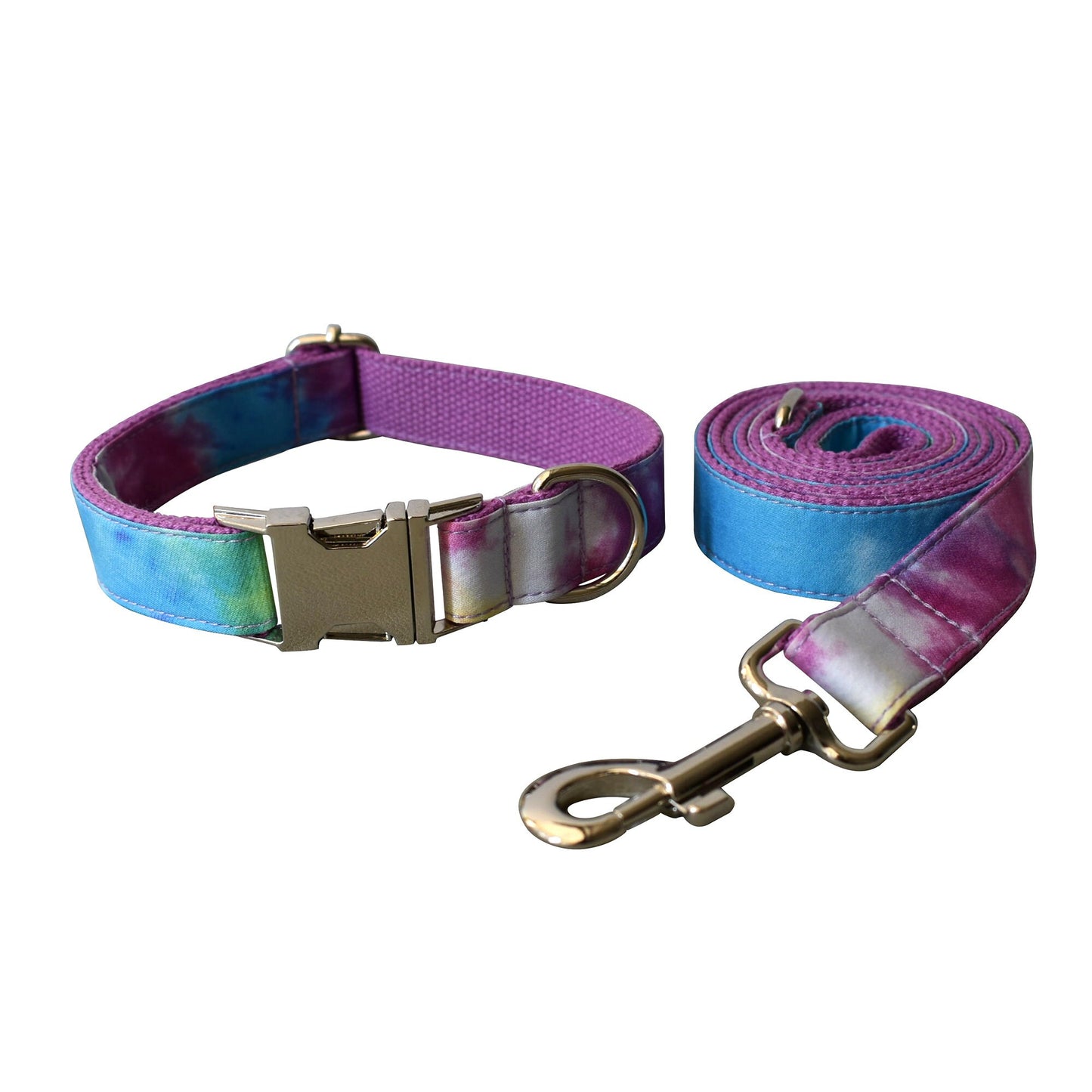 Tiedye Dog Collar Personalised Pet Name Engraved Handmade Dog Collar or Dog Collar and Lead Set