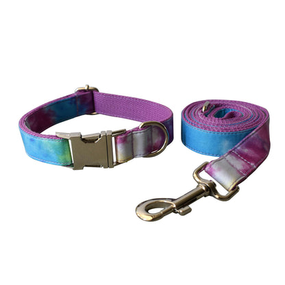 Tiedye Dog Collar Personalised Pet Name Engraved Handmade Dog Collar or Dog Collar and Lead Set