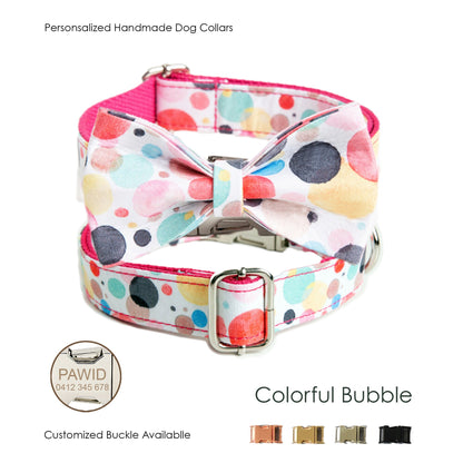 Personalised Colourful Bubble Design Collar with Name, Girl Pink Fancy Dog Collar